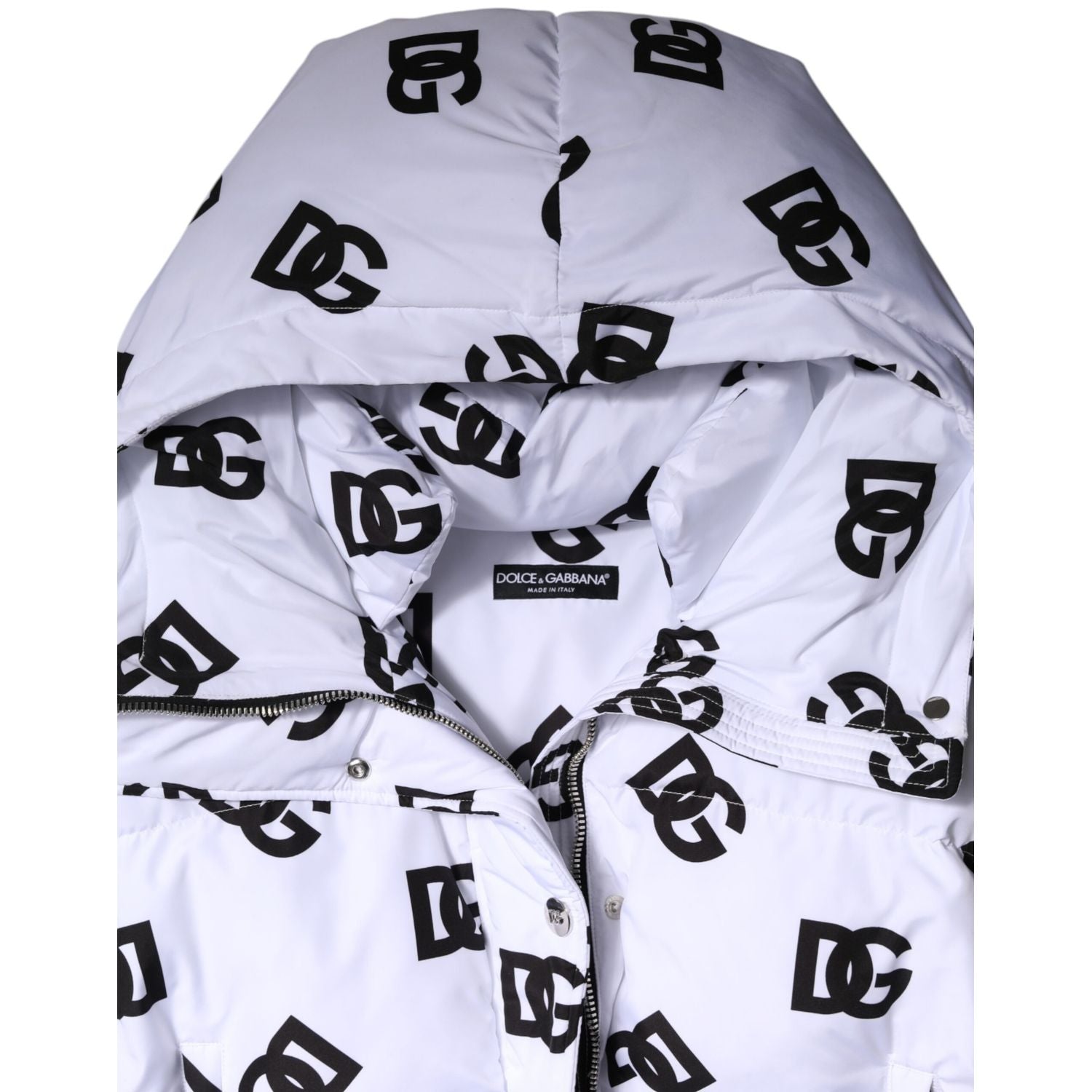 Dolce & Gabbana White Black DG Mania Polyester Puffer Jacket