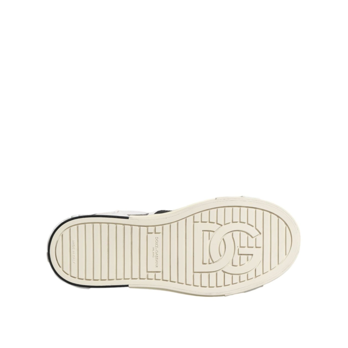 Dolce & Gabbana White Black Leather Low Top Sneakers Shoes