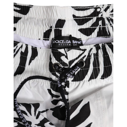 Dolce & Gabbana White Black Print Beachwear Shorts Swimwear