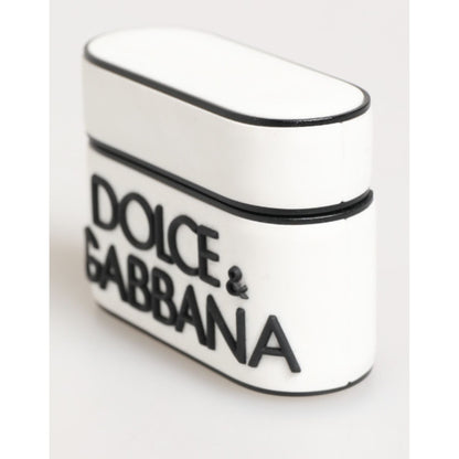 Dolce & Gabbana White Black Rubber Logo Embossed Accessory Airpods Case