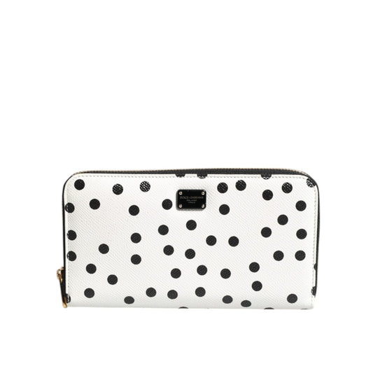 Dolce & Gabbana White Black Striped Leather Zip Around Continental Wallet Dolce & Gabbana
