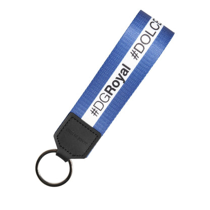 Dolce & Gabbana White Blue Logo Polyester PVC Holder Keychain Keyring