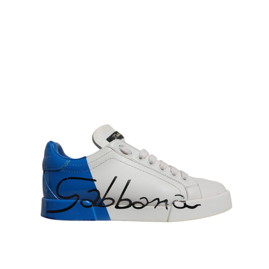Dolce & Gabbana White Blue Logo Portofino Sneakers Shoes Dolce & Gabbana