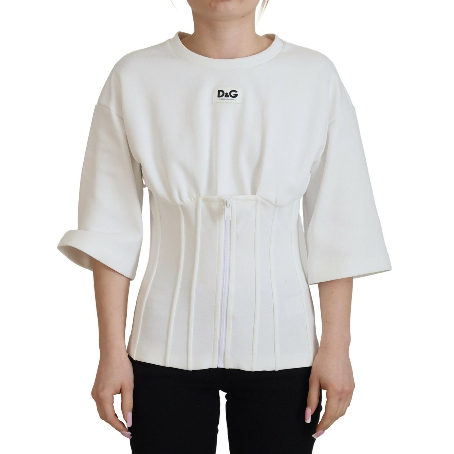 Dolce & Gabbana White Corset Stretch Cotton Top T-shirt