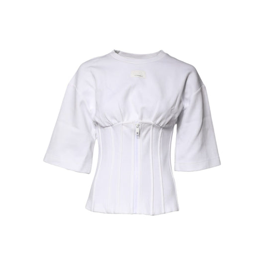 Dolce & Gabbana White Cotton Blend 3/4 Sleeves Blouse Top Dolce & Gabbana