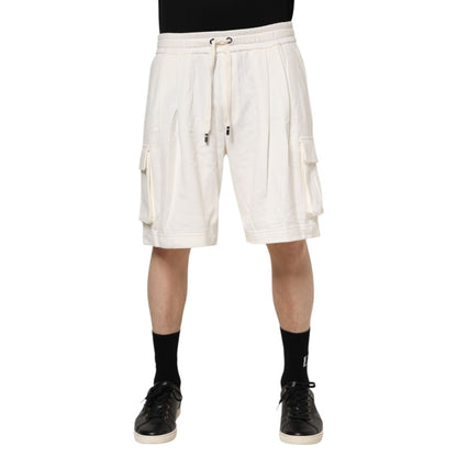Dolce & Gabbana White Cotton Cargo Bermuda Sweatshorts Shorts