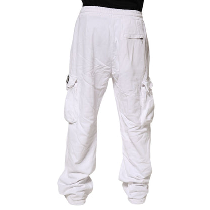 Dolce & Gabbana White Cotton Cargo Trousers Logo Patch Pants
