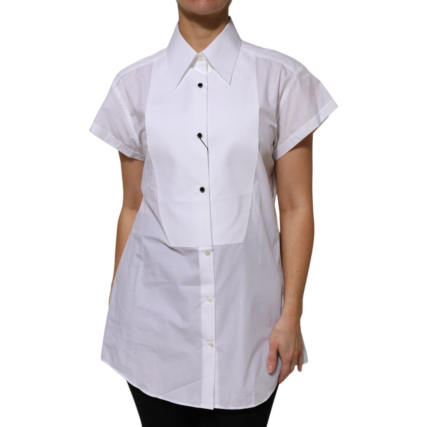 Dolce & Gabbana White Cotton Collared Short Sleeves Top Dolce & Gabbana