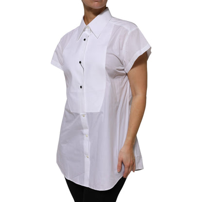 Dolce & Gabbana White Cotton Collared Short Sleeves Top Dolce & Gabbana