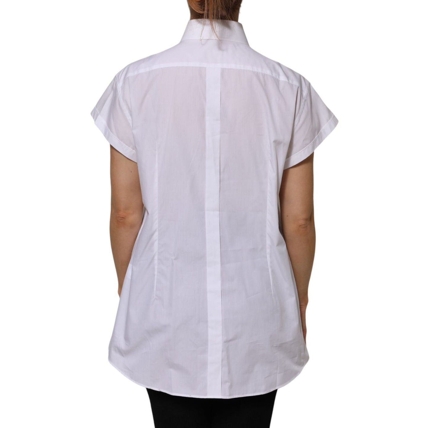Dolce & Gabbana White Cotton Collared Short Sleeves Top Dolce & Gabbana