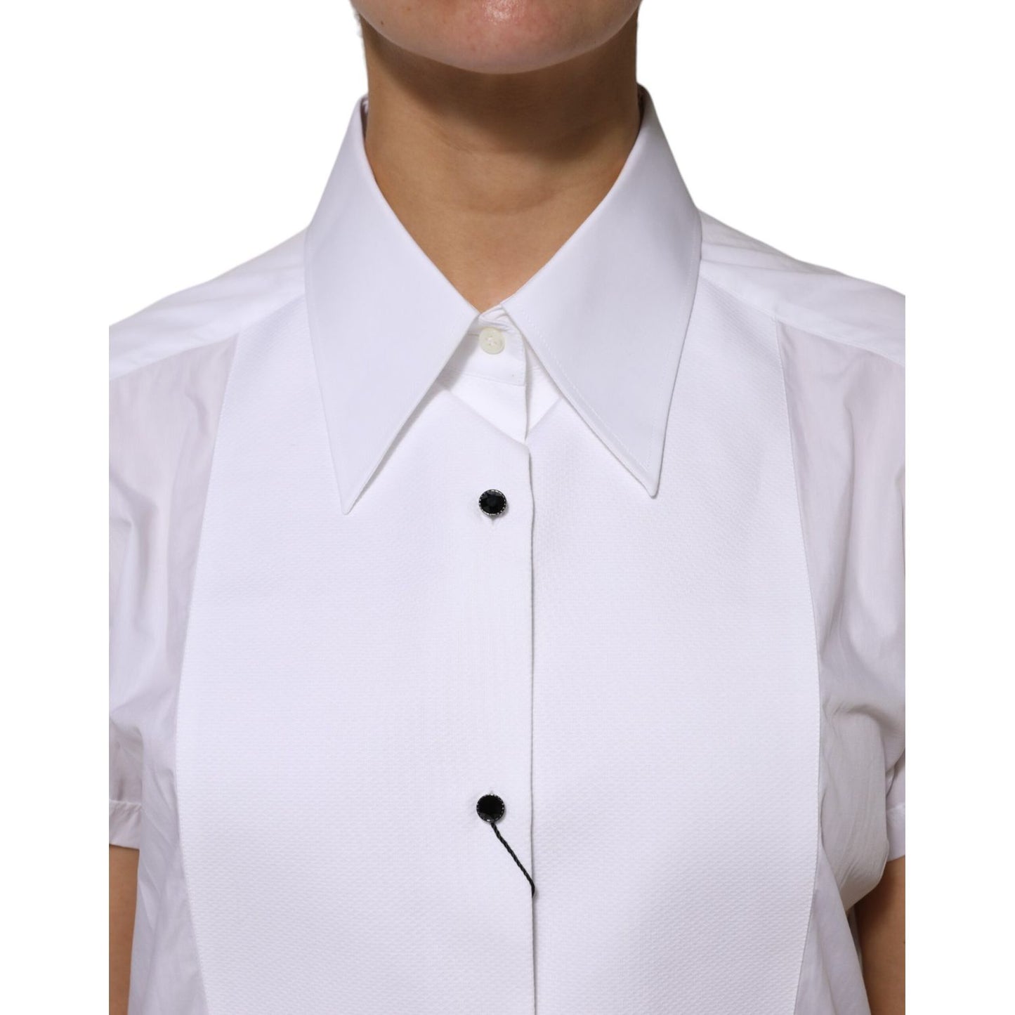 Dolce & Gabbana White Cotton Collared Short Sleeves Top Dolce & Gabbana