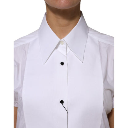 Dolce & Gabbana White Cotton Collared Short Sleeves Top Dolce & Gabbana