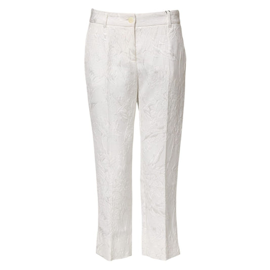 Dolce & Gabbana White Cotton Floral Jacquard Pants Dolce & Gabbana