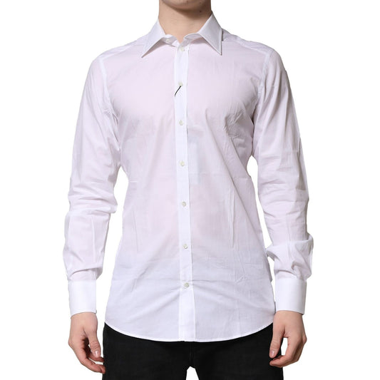 Dolce & Gabbana White Cotton GOLD Long Sleeves Formal Shirt