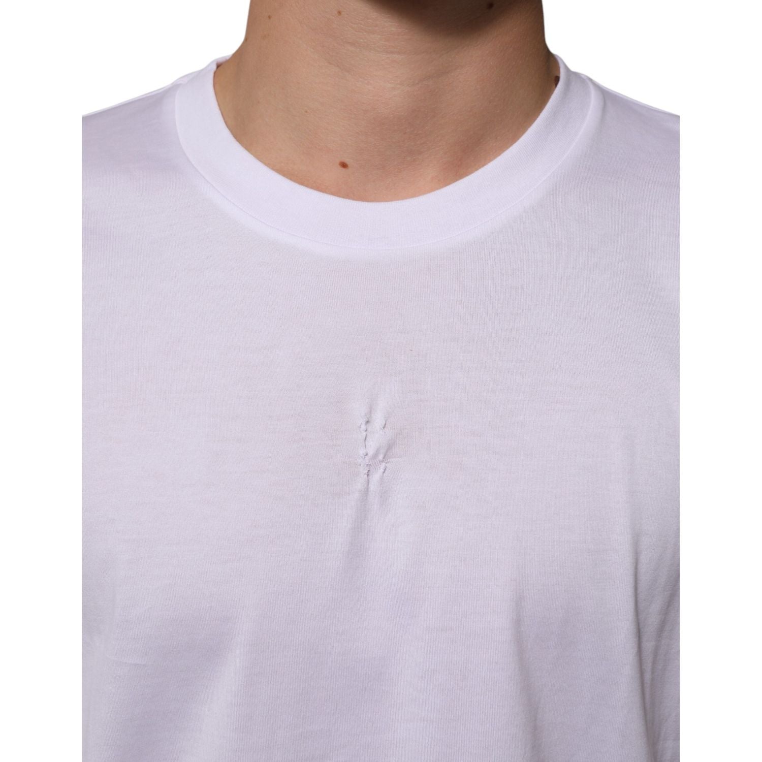 Dolce & Gabbana White Cotton Logo Patch Crew Neck Men T-shirt