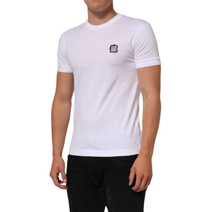 Dolce & Gabbana White Cotton Logo Patch Crew Neck T-shirt