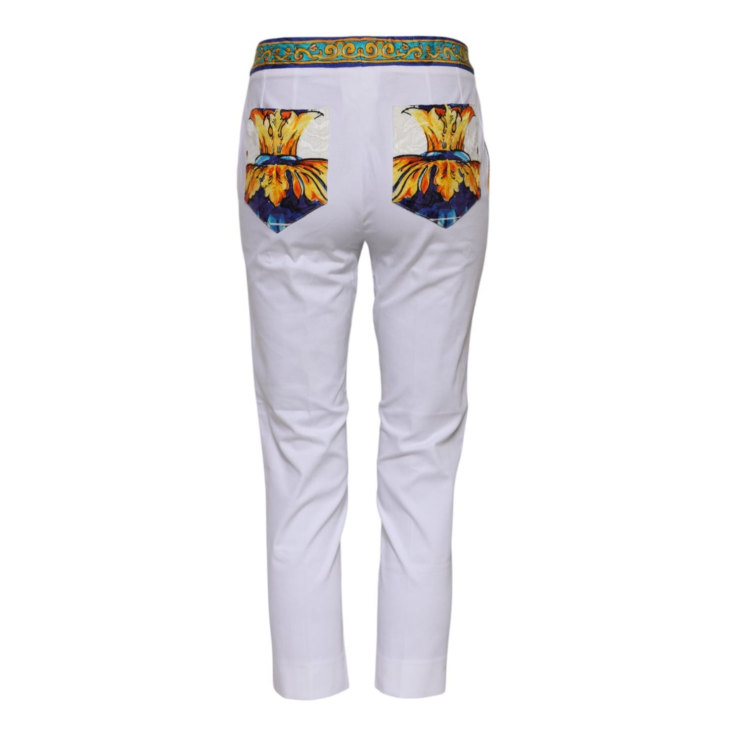 Dolce & Gabbana White Cotton Mid Waist Tapered Trouser Pants Dolce & Gabbana