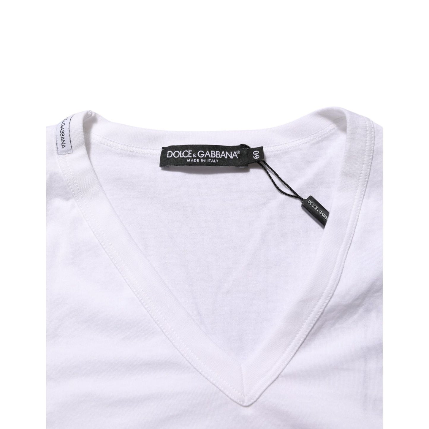 Dolce & Gabbana White Cotton V-Neck Short Sleeves T-shirt