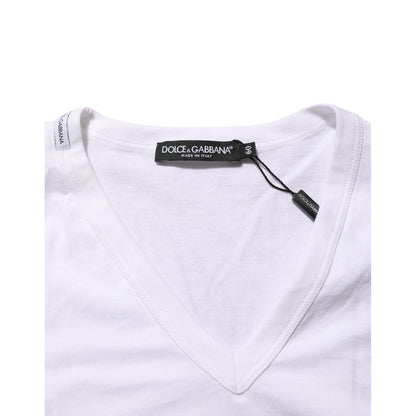 Dolce & Gabbana White Cotton V-Neck Short Sleeves T-shirt