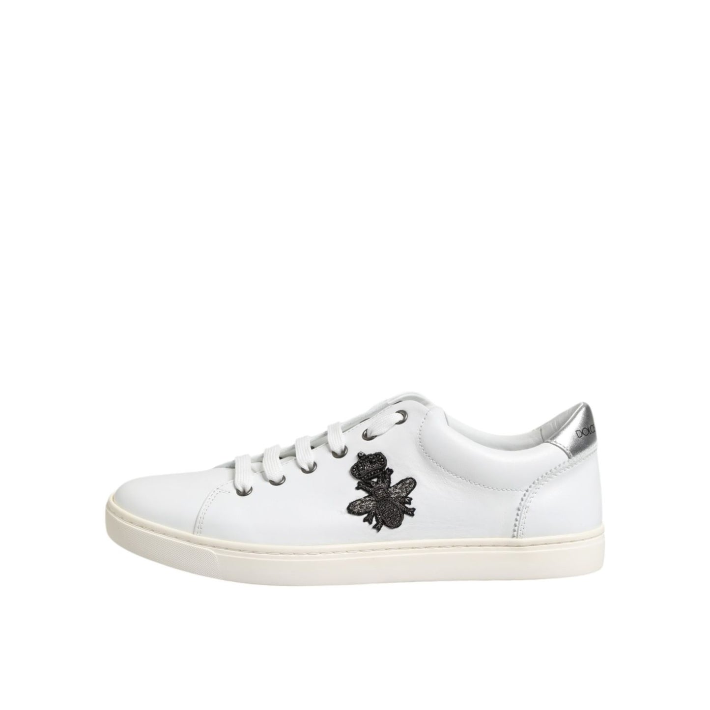 Dolce & Gabbana White Crown Bee Leather Low Top Sneakers Shoes