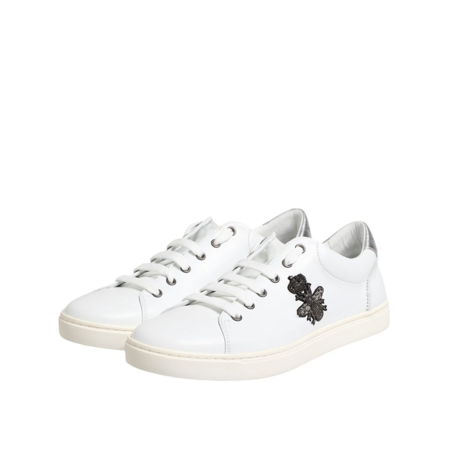 Dolce & Gabbana White Crown Bee Leather Low Top Sneakers Shoes