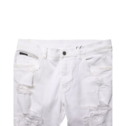 Dolce & Gabbana White Distressed Ripped Denim Trouser Jeans