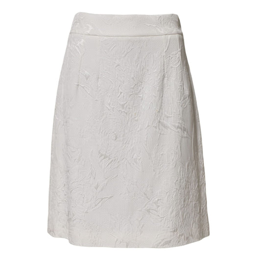 Dolce & Gabbana White Floral Brocade A-line High Waist Skirt Dolce & Gabbana