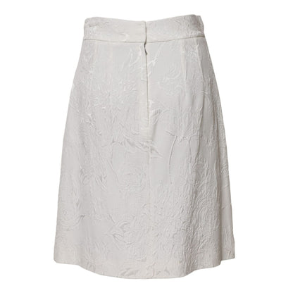 Dolce & Gabbana White Floral Brocade A-line High Waist Skirt Dolce & Gabbana