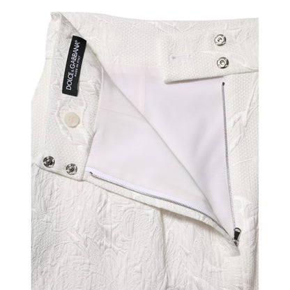 Dolce & Gabbana White Floral Brocade A-line High Waist Skirt Dolce & Gabbana