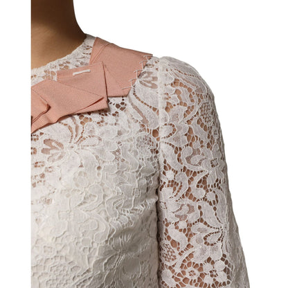Dolce & Gabbana White Floral Lace Short Sleeves Blouse Top