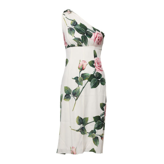 Dolce & Gabbana White Floral One Shoulder Sheath Midi Dress Dolce & Gabbana