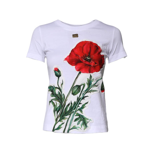 Dolce & Gabbana White Floral Print Cotton Crew Neck T-shirt Dolce & Gabbana