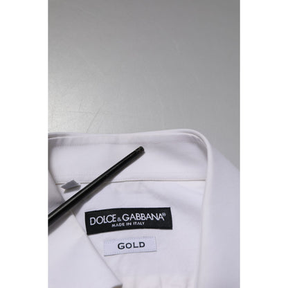 Dolce & Gabbana White GOLD Cotton Poplin Dress Formal Shirt