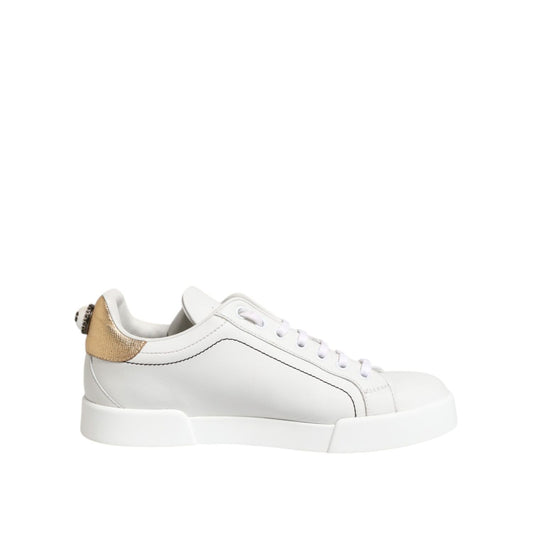 Dolce & Gabbana White Gold Leather Low Top Sneakers Shoes Dolce & Gabbana