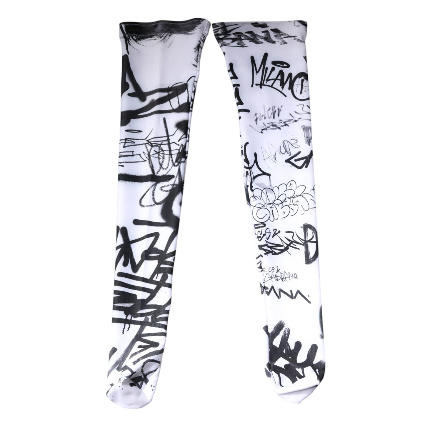 Dolce & Gabbana White Graffiti Cotton Over Calf Stockings Socks Dolce & Gabbana
