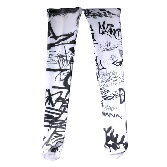Dolce & Gabbana White Graffiti Cotton Over Calf Stockings Socks Dolce & Gabbana