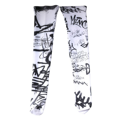Dolce & Gabbana White Graffiti Cotton Over Calf Stockings Socks Dolce & Gabbana