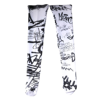 Dolce & Gabbana White Graffiti Cotton Over Calf Stockings Socks Dolce & Gabbana