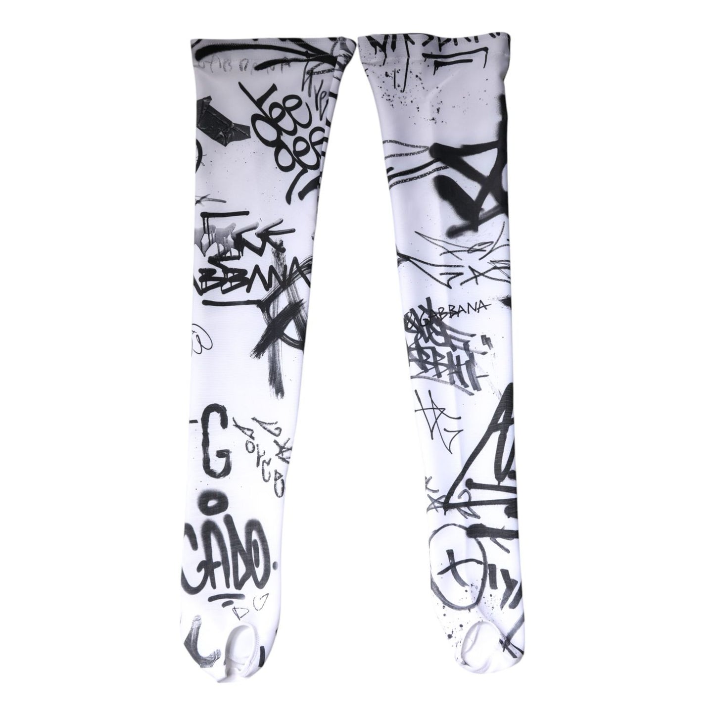 Dolce & Gabbana White Graffiti Cotton Over Calf Stockings Socks Dolce & Gabbana