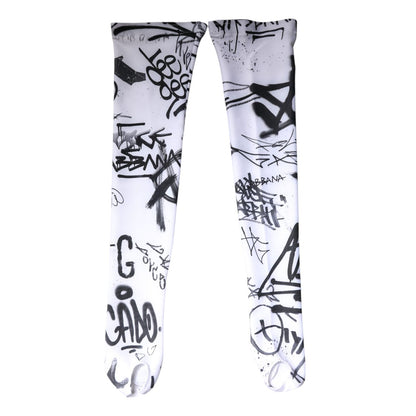 Dolce & Gabbana White Graffiti Cotton Over Calf Stockings Socks Dolce & Gabbana