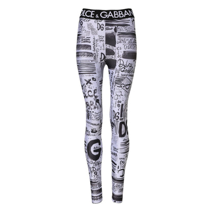 Dolce & Gabbana White Graphic HighWaist Skinny Leggings Pants Dolce & Gabbana