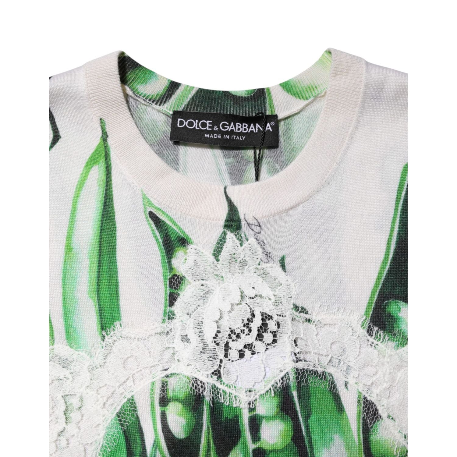 Dolce & Gabbana White Green Pea Print Sleeveless Blouse Top