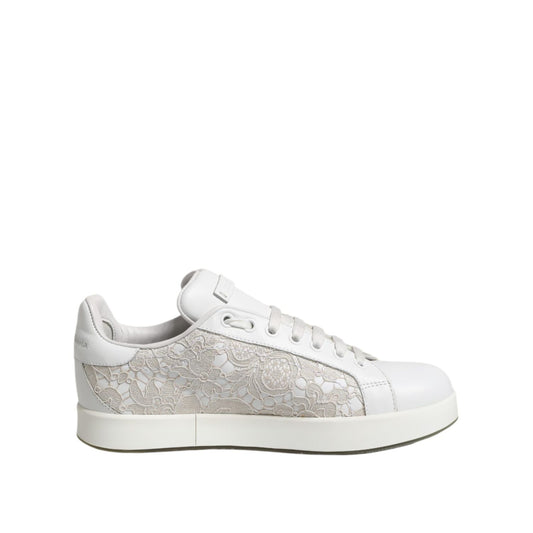 Dolce & Gabbana White Lace Leather Low Top Sneaker Shoes Dolce & Gabbana