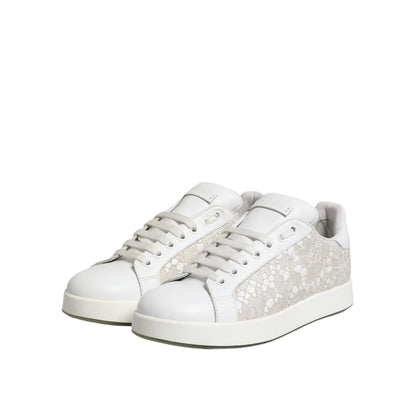 Dolce & Gabbana White Lace Leather Low Top Sneaker Shoes