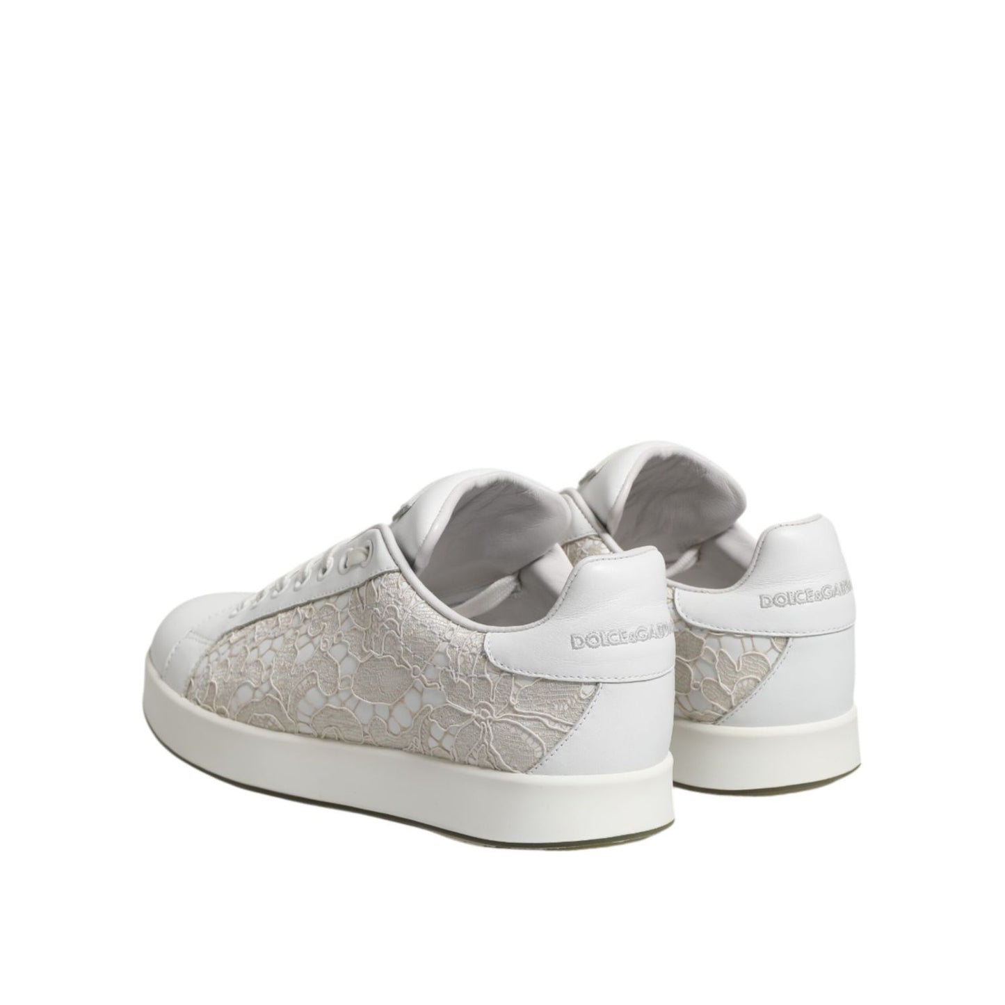 Dolce & Gabbana White Lace Leather Low Top Sneaker Shoes