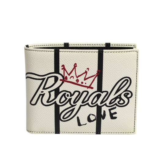 Dolce & Gabbana White Leather DG Crown Royals Bifold Card Holder Wallet