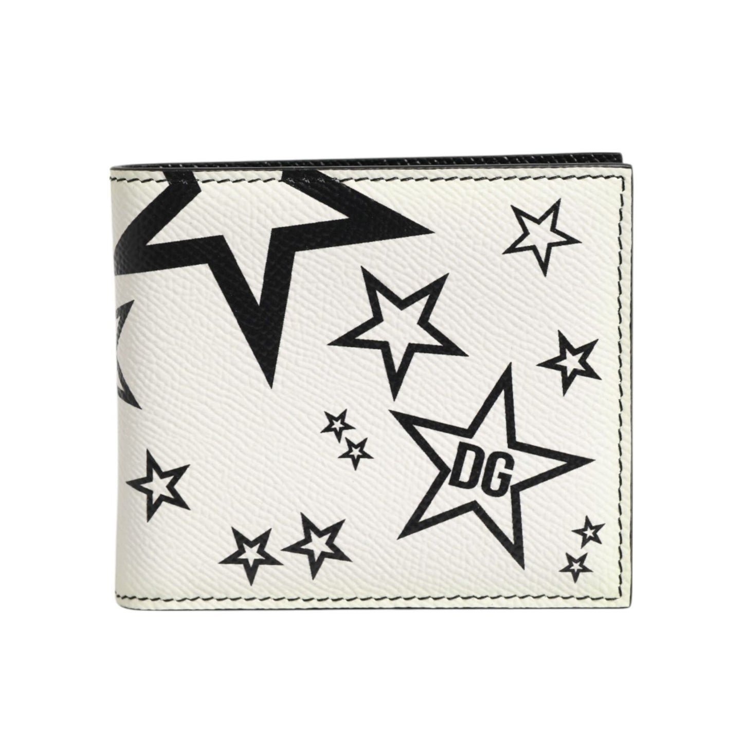 Dolce & Gabbana White Leather DG Star Logo Bifold Men Card Holder Wallet Dolce & Gabbana