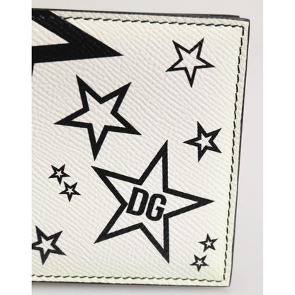 Dolce & Gabbana White Leather DG Star Logo Bifold Men Card Holder Wallet Dolce & Gabbana