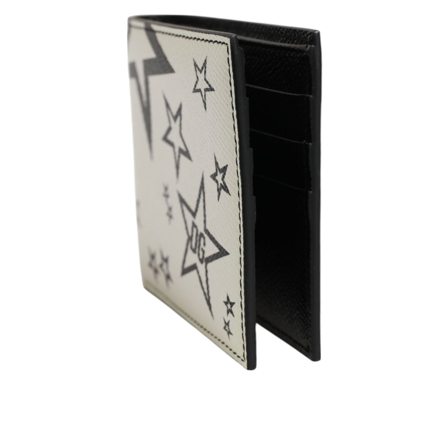 Dolce & Gabbana White Leather DG Star Logo Bifold Men Card Holder Wallet Dolce & Gabbana