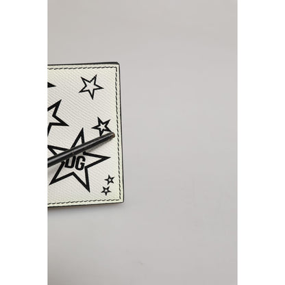 Dolce & Gabbana White Leather DG Star Logo Bifold Men Card Holder Wallet Dolce & Gabbana